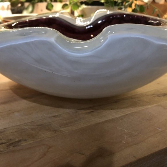 Murano Seguso White Incalmo Rim Gold Flecks Bubbles Italian Art Glass DAD GIFT - Picture 6 of 8